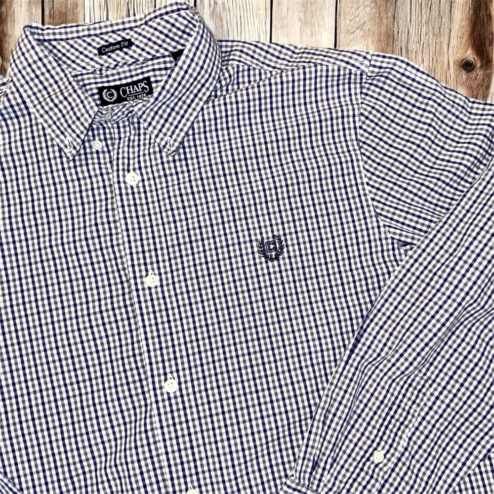 Chaps Men's Blue and White Checkered Shirt